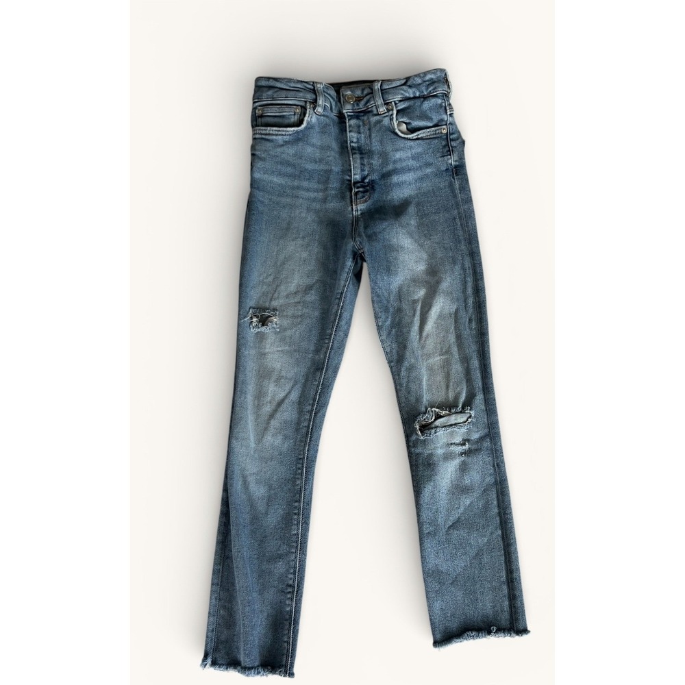 Zara‎ Woman Premium Denim Distressed Raw Hem Jeans Womens 2 Cropped